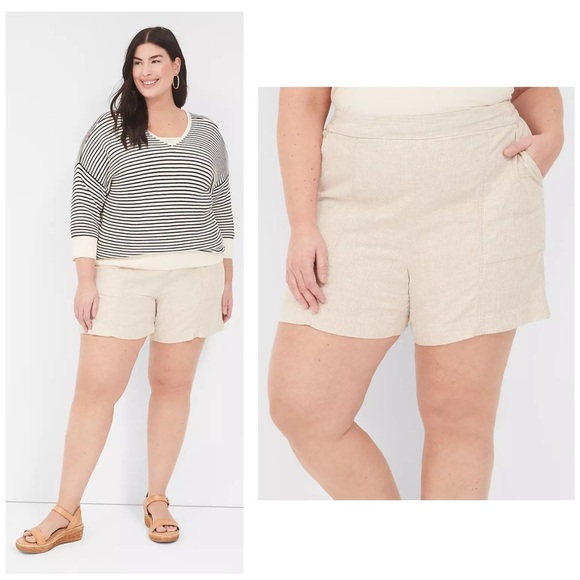 Lane Bryant Linen Striped Tan Soft Shorts 18/20 - Picture 1 of 7